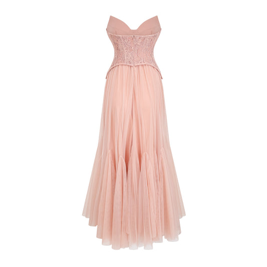 Ulrique pink lace corset tulle maxi dress