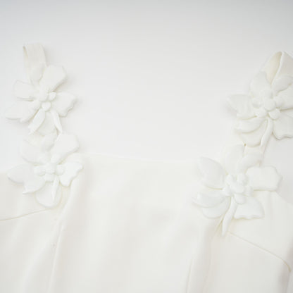 Ariane white faux-flower square-neck midi dress
