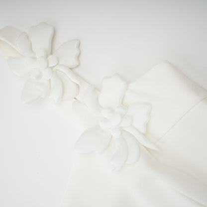 Ariane white faux-flower square-neck midi dress