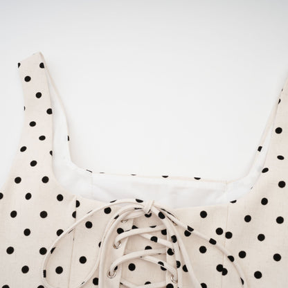 Geneviève neutrals polka-dot puff mini dress