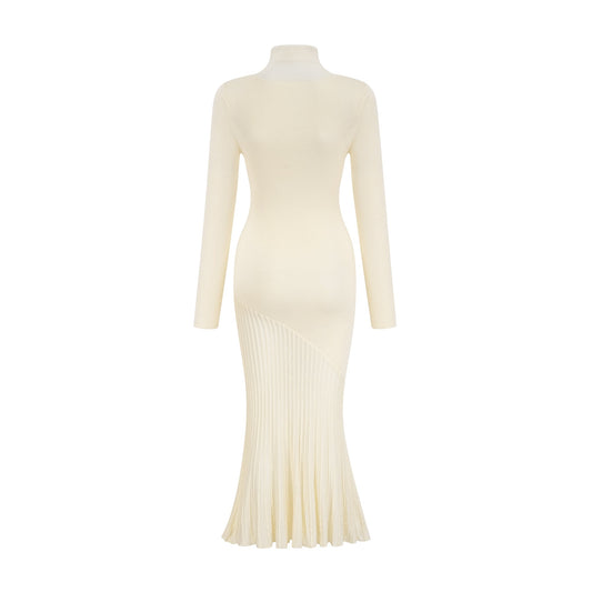 Émeline white knitted pleated midi dress
