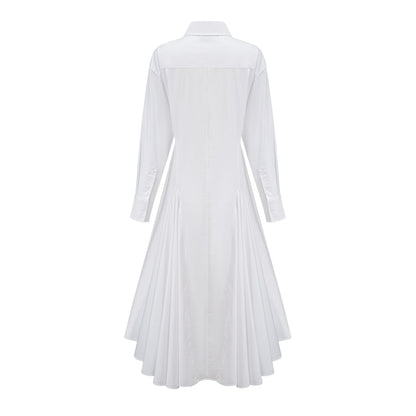 Dulcie white front-slit shirred shirt dress