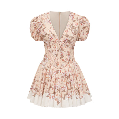 Alizée yellow floral-print pleated mini dress