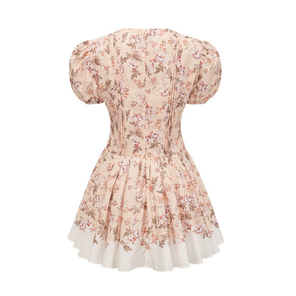 Alizée yellow floral-print pleated mini dress