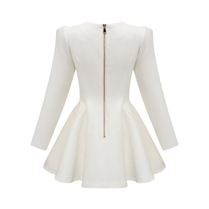 Élise pleated peplum-hem blazer dress in White