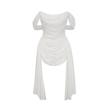 Gitta white ribbon-design ruched mini dress