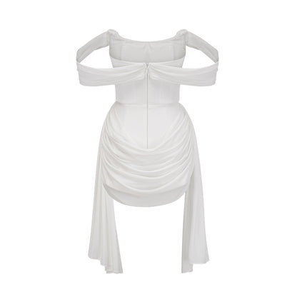Gitta white ribbon-design ruched mini dress