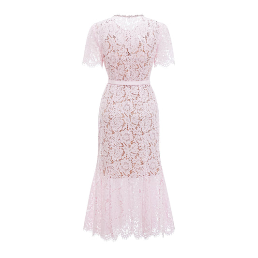Sabine Pink Floral Lace Mermaid Midi Dress