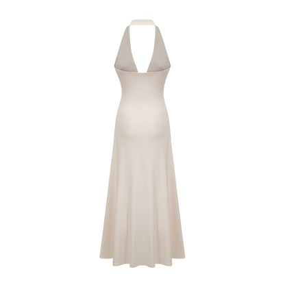 Géraldine white deep V-neck draped maxi dress