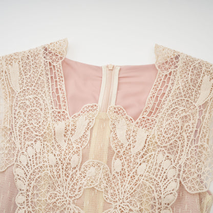 Céleste floral-lace-panelling tulle midi dress in Neutrals