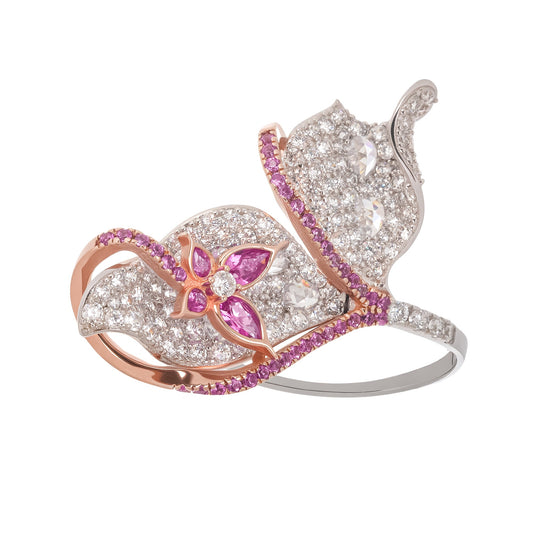 Scintillement Pink Crystal Embellished Sterling Silver Ring Set (3 Pieces)