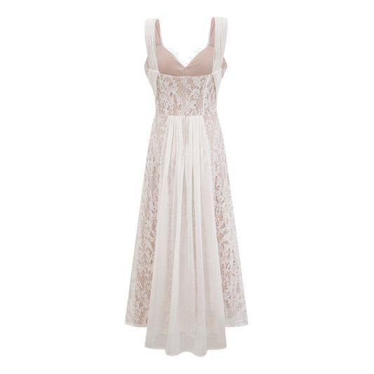 Arantxa white lace pleated maxi dress