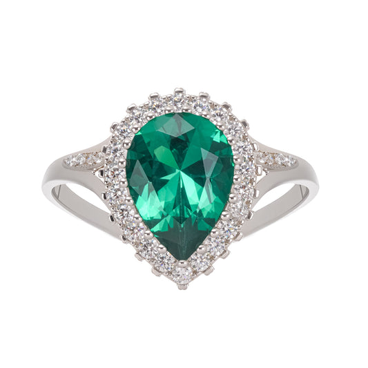 Lumière Green Pear Cut Gemstone Sterling Silver Ring