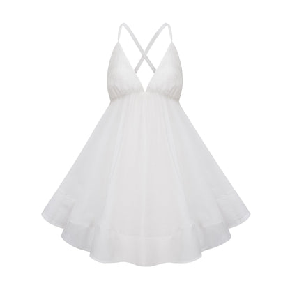 Quincie white shirred flounced mini dress