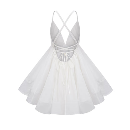 Quincie white shirred flounced mini dress