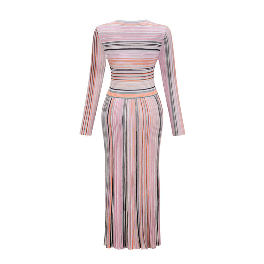 Mathilde metallic pleated midi dress in Pink