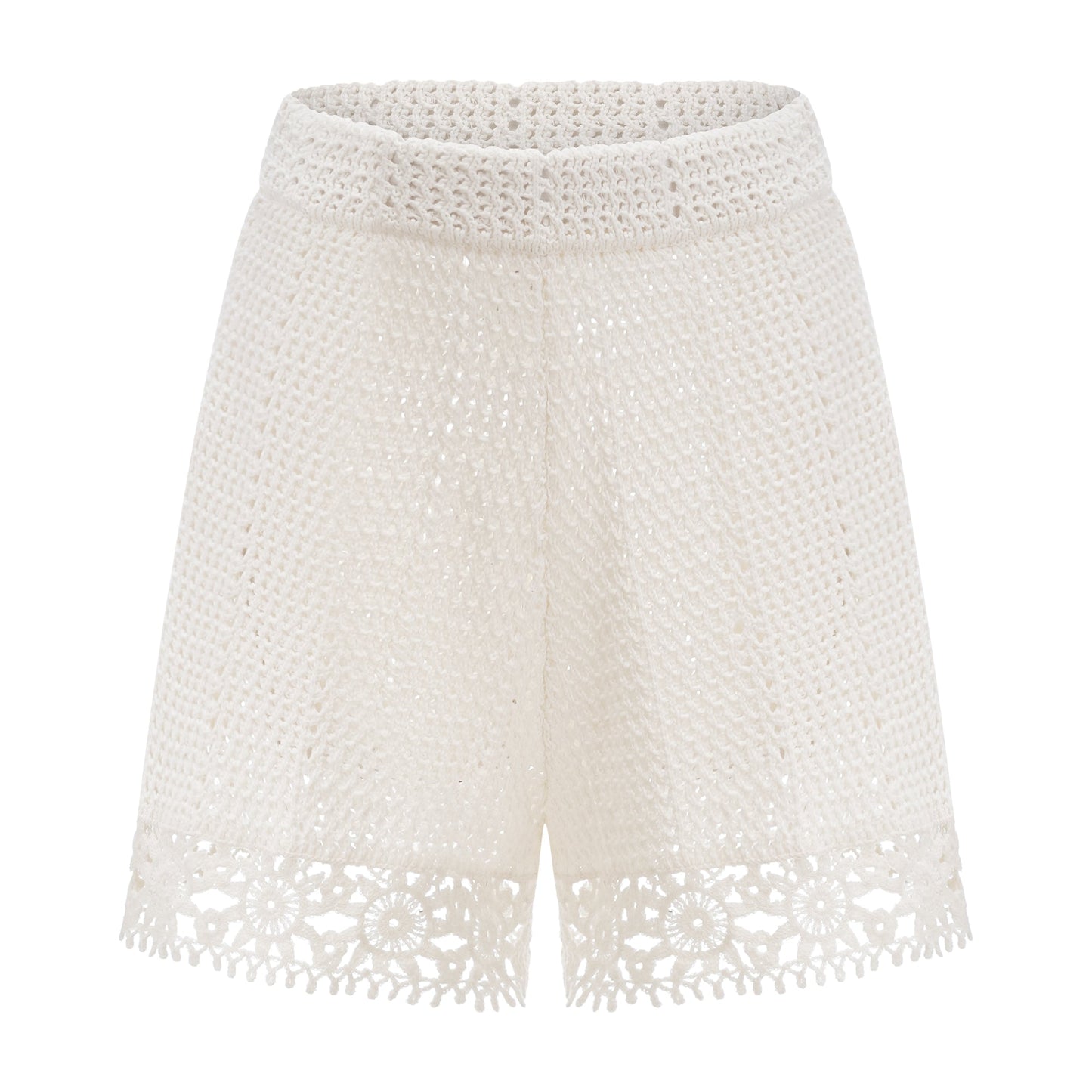 Gisèle White Floral Appliqué Crochet Knit  Two-Piece Top and Shorts Set
