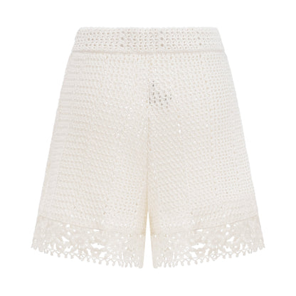 Gisèle White Floral Appliqué Crochet Knit  Two-Piece Top and Shorts Set