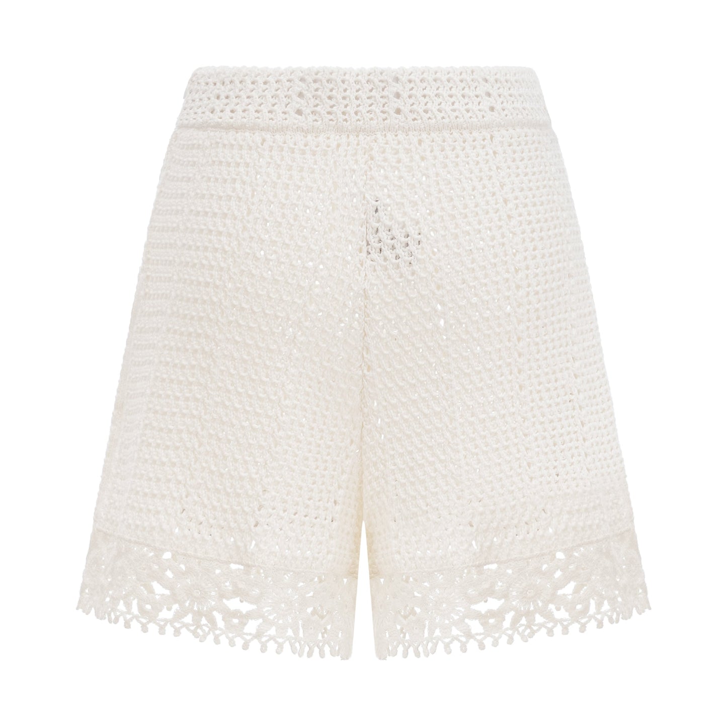 Gisèle White Floral Appliqué Crochet Knit Two-Piece Top and Shorts Set