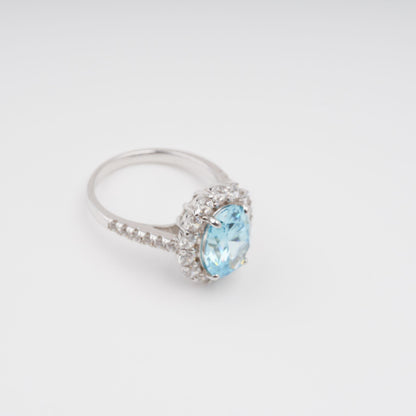 Angle Blue Oval Gemstone Sterling Silver Ring