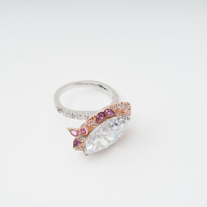 Scintillement Pink Crystal Embellished Sterling Silver Ring Set (3 Pieces)