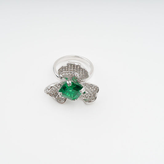 Carine Green Flower Shaped Zircon Gemstone Sterling Silver Ring
