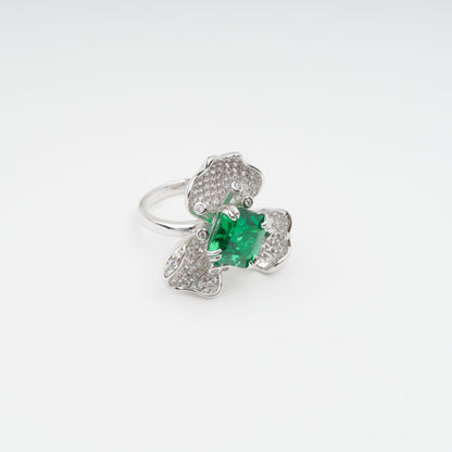 Carine Green Flower Shaped Zircon Gemstone Sterling Silver Ring