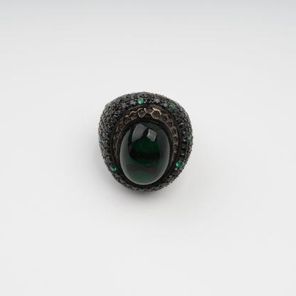 Soupir Black Chunky Oval Band Sterling Silver Ring