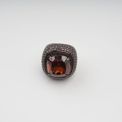 Astrale Brown Chunky Rectangular Gemstone Band Ring