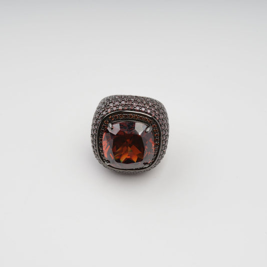 Astrale Brown Chunky Rectangular Gemstone Band Ring