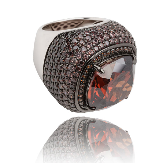 Astrale Brown Chunky Rectangular Gemstone Band Ring