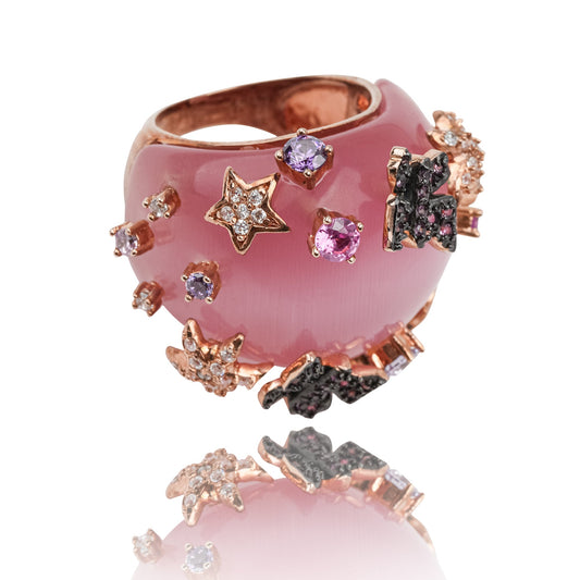 Radieuse Pink Curved Corner Opal Gemstone Ring