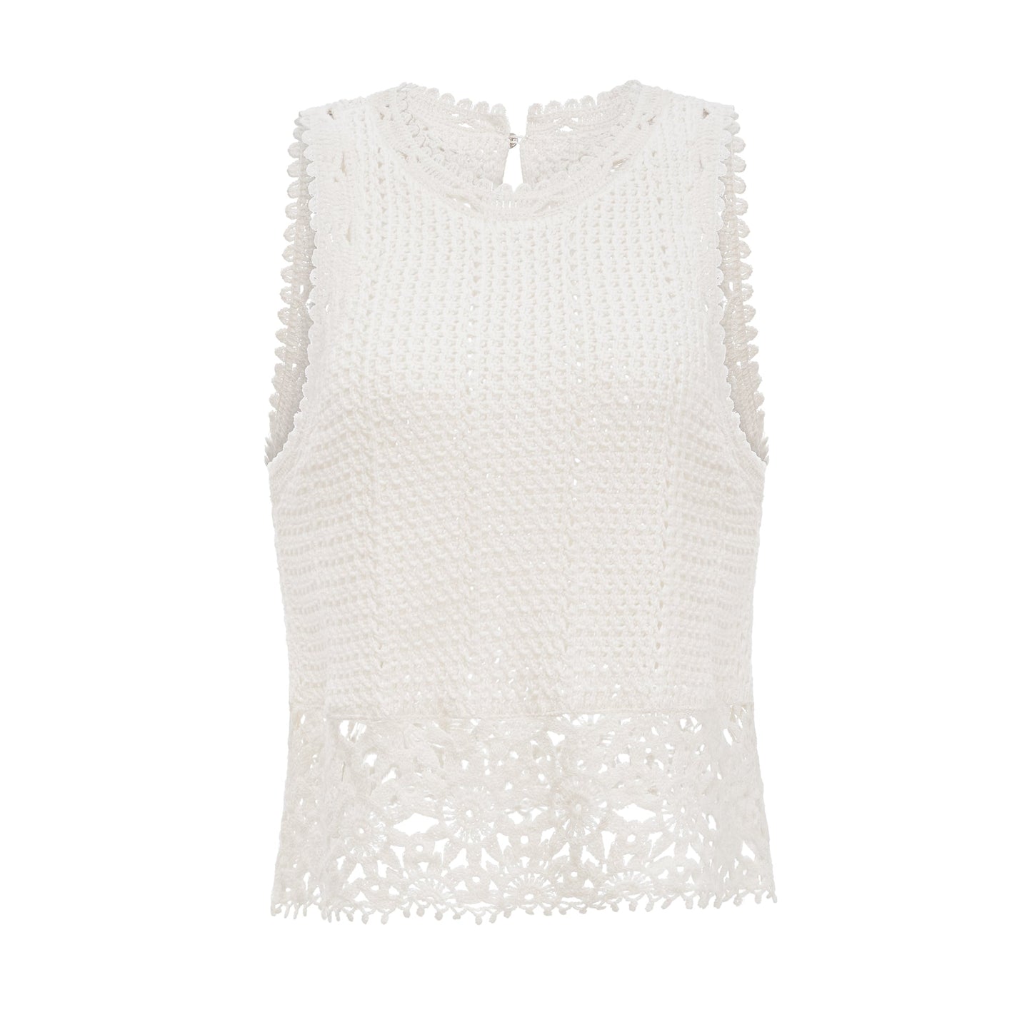 Gisèle White Floral Appliqué Crochet Knit  Two-Piece Top and Shorts Set