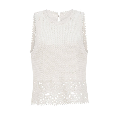Gisèle White Floral Appliqué Crochet Knit Two-Piece Top and Shorts Set