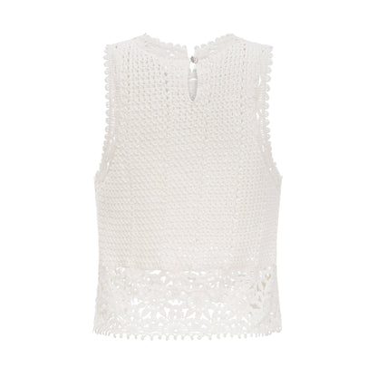 Gisèle White Floral Appliqué Crochet Knit  Two-Piece Top and Shorts Set