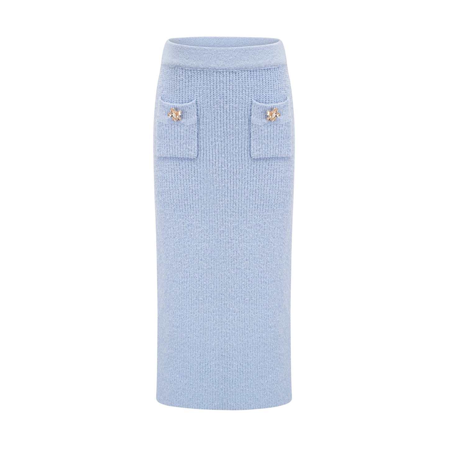 Chantal Blue Knit Two-Piece Blouse and Skirt Set