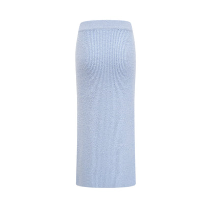 Chantal Blue Knit Two-Piece Blouse and Skirt Set