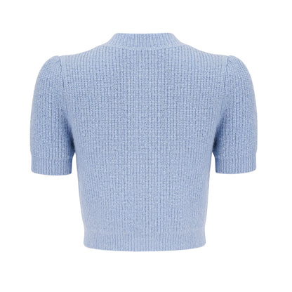 Chantal Blue Knit Two-Piece Blouse and Skirt Set