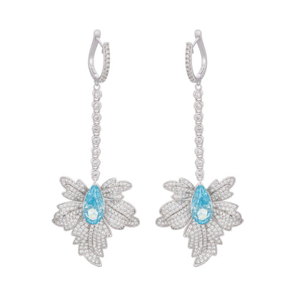 Vilhelmiina Blue Leaf Gemstone Dangle Sterling Silver Earrings