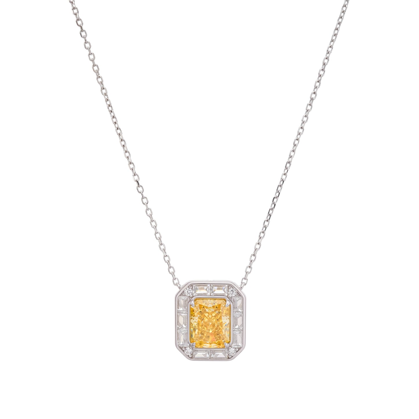 Eini Yellow Square Gemstone Pendant Sterling Silver Necklace