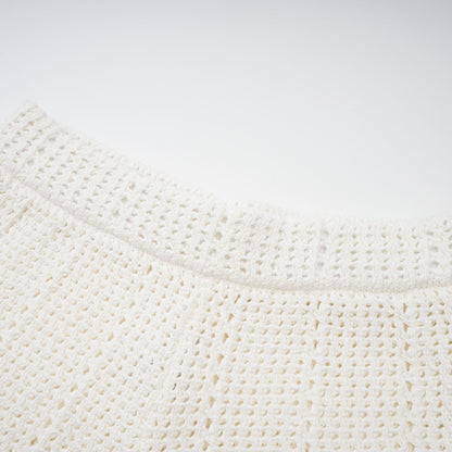 Gisèle White Floral Appliqué Crochet Knit  Two-Piece Top and Shorts Set