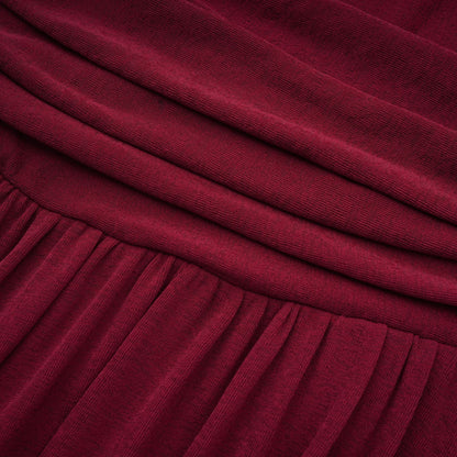 Camille Red Ruched Midi Dress with Flap Design Detail