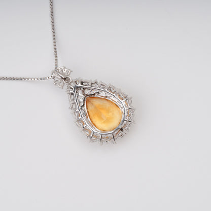 Giolla Yellow Teardrop Shaped Gemstone Pendant Sterling Silver Necklace