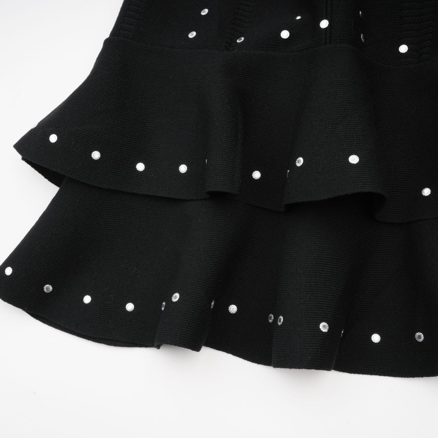 Fabienne Black Embellished Ruffled Knit Mini Dress