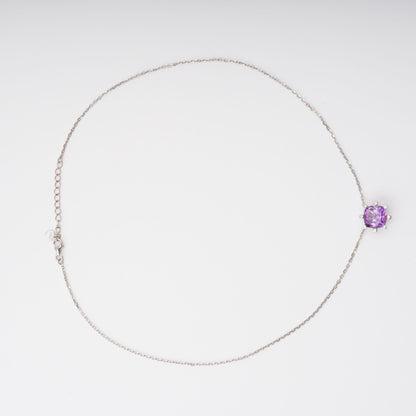 Giannetta Purple Square Cut Gemstone Pendant Sterling Silver Necklace