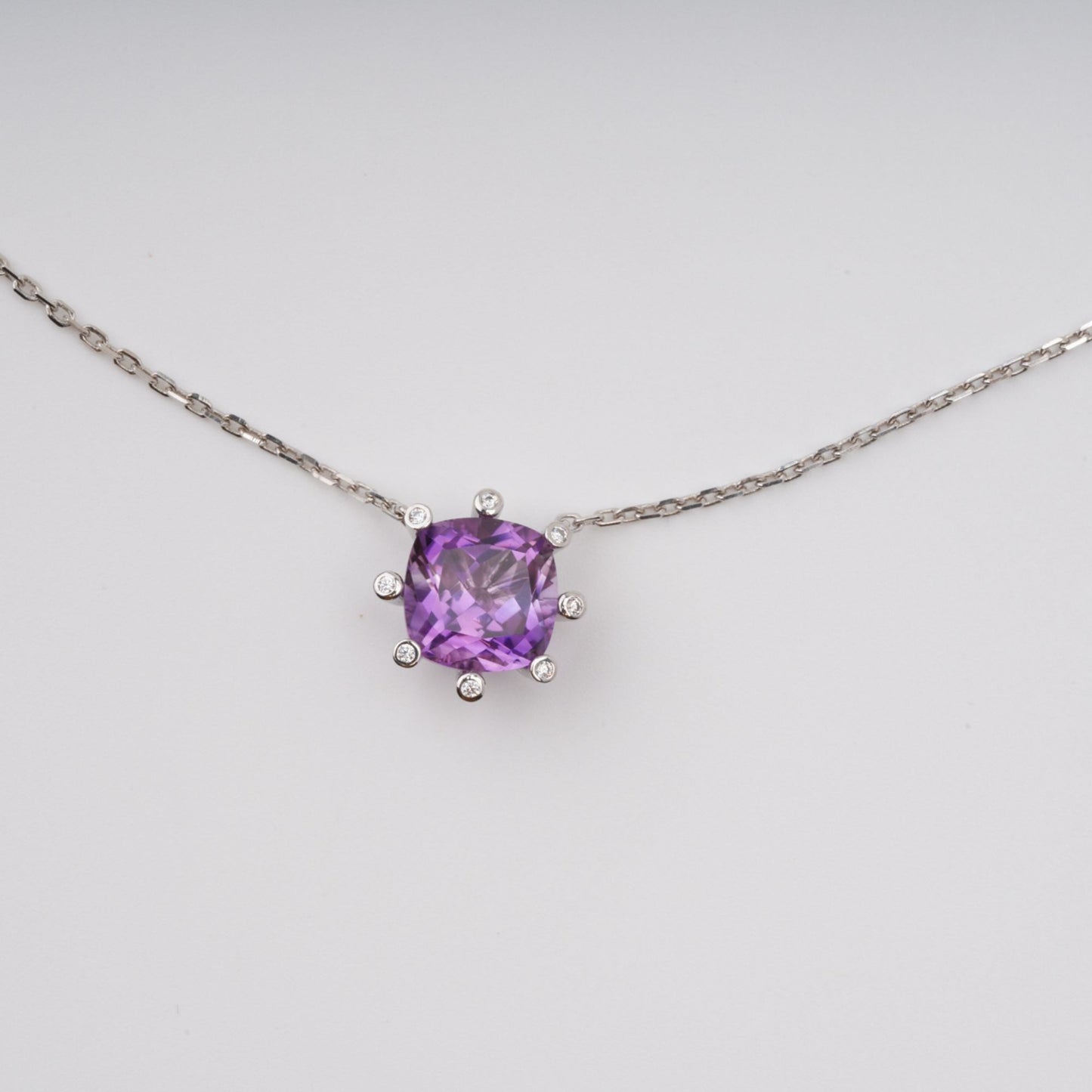 Giannetta Purple Square Cut Gemstone Pendant Sterling Silver Necklace
