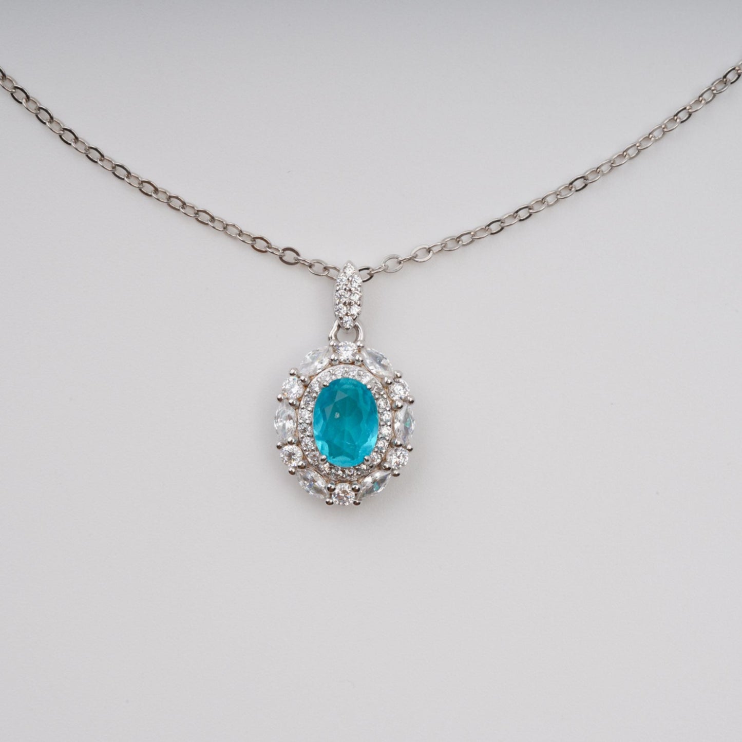 Annina Blue Oval Gemstone Pendant Sterling Silver Necklace