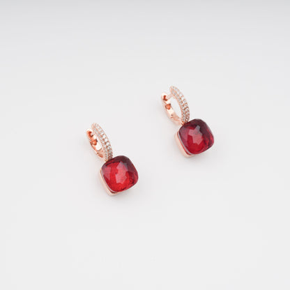Aava Red Cushion Cut Gemstone Hoop Sterling Silver Earrings