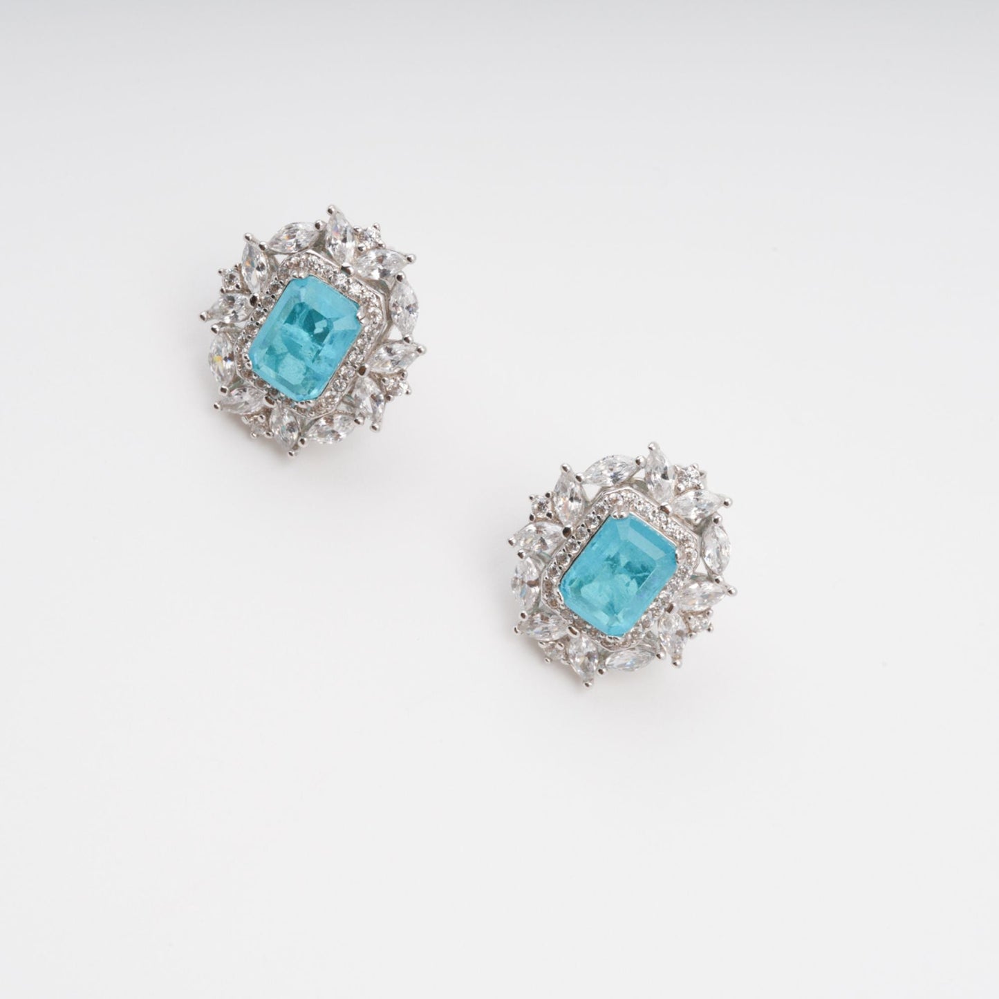 Kaisu Aquamarine Emerald Cut Gemstone Sterling Silver Earrings