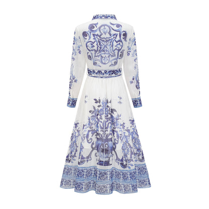Isabelle pattern-print cinch-waist midi dress